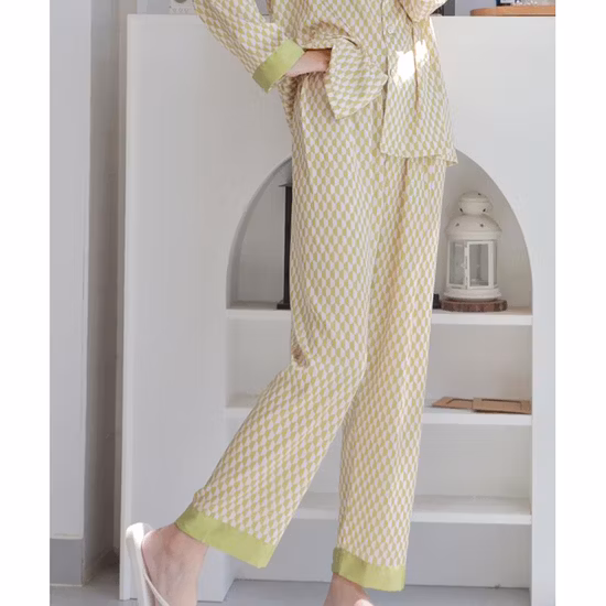 High Quality Silk Fabric Long Sleeve Pajama Set