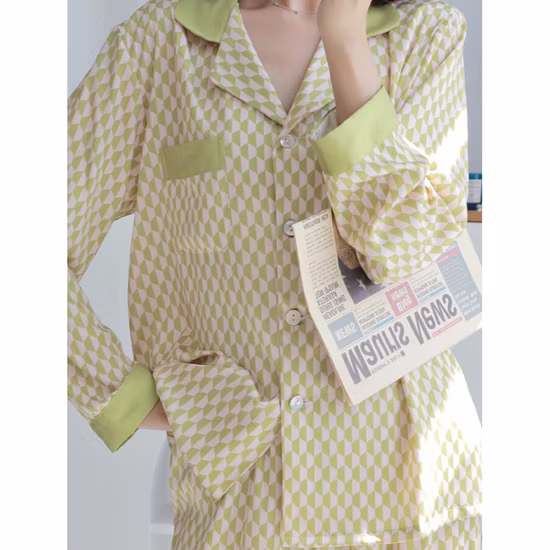 High Quality Silk Fabric Long Sleeve Pajama Set