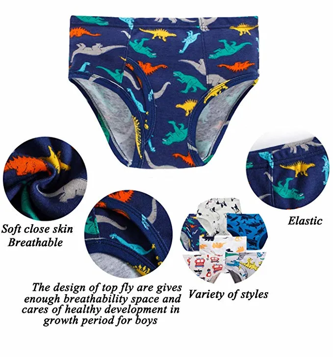 Toddler Boys Briefs Dinosaur Truck Kids Triangular Underwear (Pack of 6)